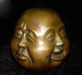 Colecionáveis Raros chinês do tibete bronze 4 faces buda cabeça de estátua Figuras 5x6cm