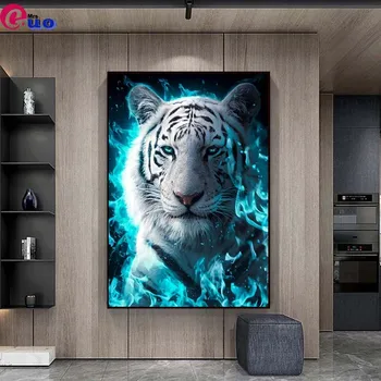 Completo o círculo quadrado strass 5D diamante pintura de animais de padrão de mosaico gato grande tigre de diamante bordados, decoração presente