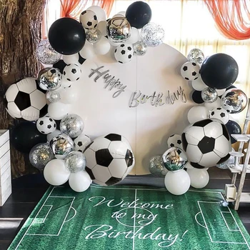 Confete Branco Preto Tira De Futebol Com O Tema Futebol Balões De Látex Garland Arco Kit Feliz Aniversário Oh Baby Boy Decorações Do Partido