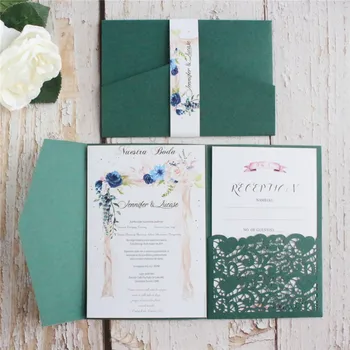 Convite de casamento Cartões Com Envelopes Personalizados Convida a Impressão de Azul Borgonha, Verde 50pcs