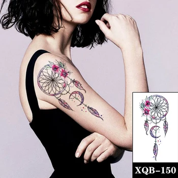 Cor Apanhador de sonhos Impermeável Tatuagem Temporária Adesivo de Flores cor de Rosa Lua Fake Tattoos o Flash Tatoos Braço de Arte no Corpo, para as Mulheres, Homens