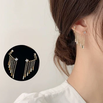Cor de ouro Borla Zircão Brincos para Mulheres Strass coreano Brincos Ear Clip All-in-one de Jóias de Luxo Presentes Tendência Nova 2022