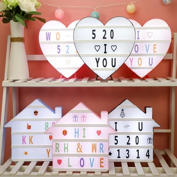 Coração de Amor bonito a Forma da Casa Levou DIY Combinação de Caixa de Luz USB Bateria Decorativos Tabela de Lâmpadas da Noite Com 96pcs Cartas