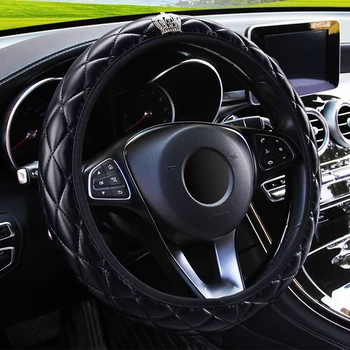 Coroa de cristal Auto de volante Capa de Couro PU de Carro-estilo de Cobertura de Volante 37-38 CM de Diâmetro Interior do Carro Acessórios