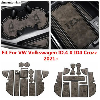 Couro do PLUTÔNIO de Portão de Fenda Tapete Para VW Volkswagen ID.4 X ID4 Crozz 2021 2022 Anti-derrapantes de Borracha Porta Almofada Suporte de Copo antiderrapante Acessórios