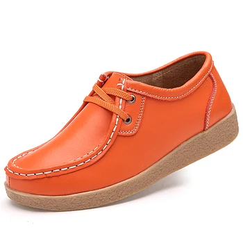 Couro Genuíno Mulheres Sapatos Confortáveis Primavera/Outono Oxfords Senhoras Sapatos De Couro Mulheres Sapatos De Tamanho Grande 35-41