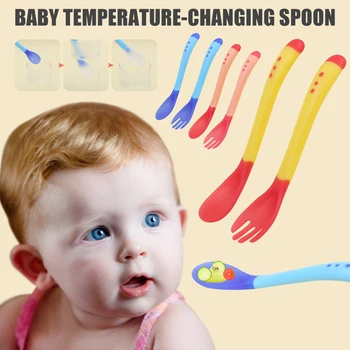 Criança bebê de Sensoriamento de Temperatura Talheres Mudança de Temperatura de Cor de Alimentação de Desmame, Colher, Garfo AN88
