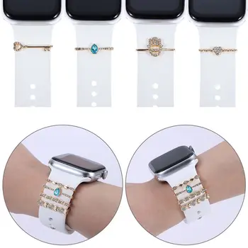 Criativo Diamante de Enfeite de Metal Encantos Anel Decorativo Para a Apple Faixa de Relógio de Decoração, Acessórios Para iwatch Bracelete Pulseira de Silicone