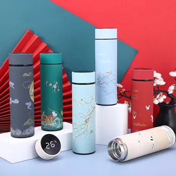 Criativo Estilo Chinês Digital garrafa Térmica Copo Térmico de Garrafa de Água de 500 ml Inteligente Display de Temperatura garrafa Térmica Caneca Para Café