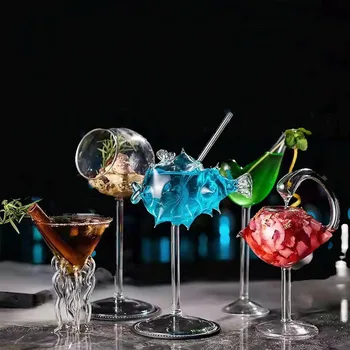Criativo Vidro De Cocktail Bar Copo De Martini Baiacu Espinhosos Dolphin Cálice De Aves Taça De Champanhe