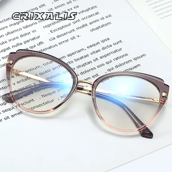 CRIXALIS 6 Cores 2023 Olho de Gato Computador Óculos Mulheres Acetato de Óculos de Armação de Mola Dobradiça de Moda Anti luz Azul UV400 Óculos
