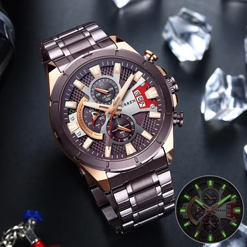 CURREN Nova Moda dos Homens Relógios de alto Luxo da Marca Casual Relógio de Desporto de Homens de Aço Inoxidável Chonograph Masculino Relógio Impermeável