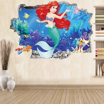 Cute Mermaid princess Adesivos de Parede Para Quarto de Crianças, Altura Medida de conto de fadas dos desenhos animados DIY Decoração Mural Meninas Decoração presente