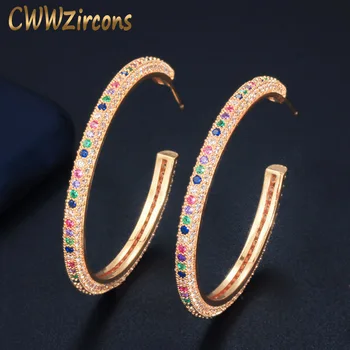 CWWZircons 2020 Moda de Nova Micro Pave arco-íris Cristal da CZ Grande Amarelo Cor de Ouro Brincos para Mulheres Jóia de Presente CZ588