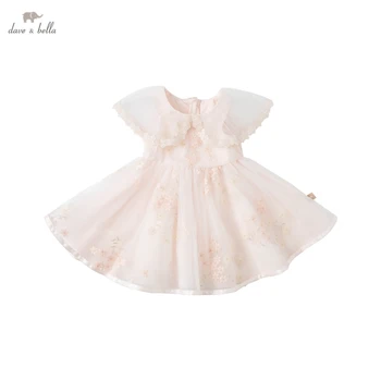 DBM17521 dave bella verão menina bonito bordado floral vestido de malha as crianças de moda de vestido de festa de crianças infantil roupas de lolita