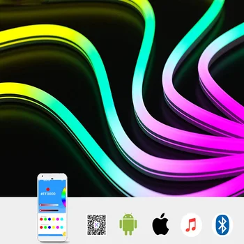 De Néon do DIODO emissor de Luz de Kits de Música Dreamcolor Gel de Sílica Luzes WS2811 LED Strip RGB 5050 SMD Endereçável Fita IOS App Android DC12V IP67