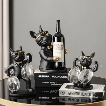 Decoração De Casa De Cachorro Enfeites De Bulldog Francês De Vinho De Vidro Titular Vinho Titular Mesa De Decoração Nórdica Escultura Em Resina