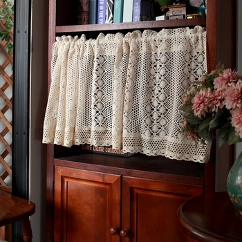 Decoração Estilo Americano de Crochê de Algodão Meia Cortinas Através de haste de cortinas de Gabinete cortinas Pequenas cortinas de Cozinha