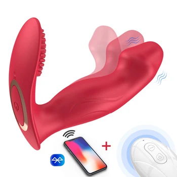 Dildo APP & Remoto sem Fio Vibrador Rebolando Wearable Bluetooth Calcinha Dedo Brinquedos Sexuais para as Mulheres Estimulador de Clitóris