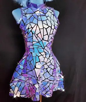 Discoteca DJ Dance Dress Espelho Holográfico Irregular de Emenda do Cantor Fase de Desgaste das Mulheres