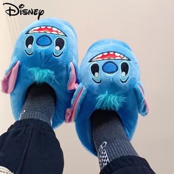 Disney Stitch Algodão Chinelos De Quarto Y2k Kawaii Dos Desenhos Animados Do Luxuoso Chinelos Mulheres Inverno Quente Enrole Calcanhar Casa De Sapatos De Anime Bonito Cabeça Grande Sapato