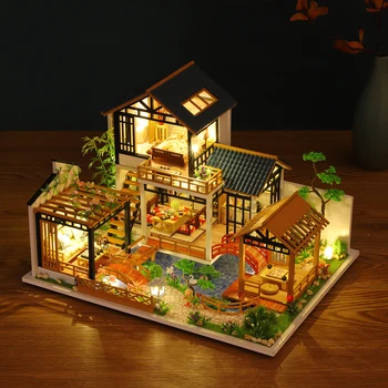 DIY Casa de Boneca com Tampa em Miniatura do Modelo de Construção de Blocos de Brinquedos para Crianças em Miniatura Casa de bonecas em Miniatura Brinquedos de Madeira