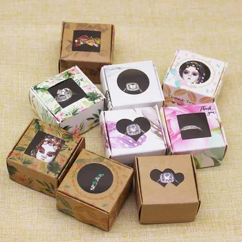 DIY Handamde de Papel Caixa de Doces de natal da Janela do PVC presentes caixa de flor de projeto de marmoreio com preto esponja jewerly anel de caixa de exibição