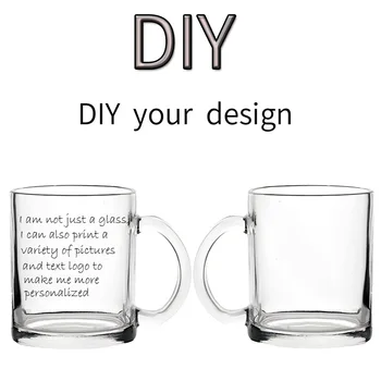 DIY Personalizado 11OZ Alça de Vidro Transparente Foto Impressa Imagem Logotipo Texto Copo de Água Café com Leite, Caneca de Presente Personalizado