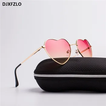 DJXFZLO de Moda em Forma de Coração Óculos de sol das Mulheres da Marca do Designer Senhora de Metal Reflexivo Laços de Óculos de Homens, Óculos de sol UV400