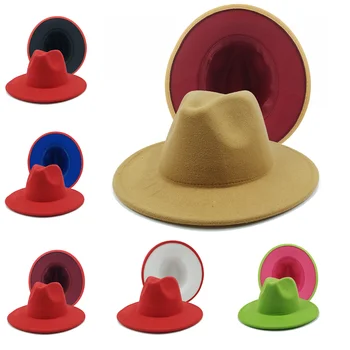Duas faces de homens e mulheres sentiram fedora jazz chapéu de cowboy inverno homens com chapéu de costura de duas cores de lã de chapéu de coco atacado шляпа