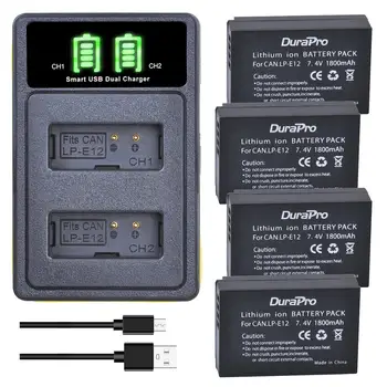 DuraPro 1800mAh LP-E12 LP E12 Bateria da Câmera + LED do Carregador USB Para Canon EOS M50 M100 100D Beijo X7 Rebel SL1 Câmera DSLR