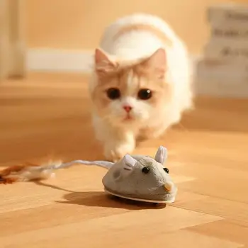 Elétrico de Brinquedo do Gato de Rastreamento Mouse USB Recarregável de Flocagem Mouse Com Pena de Gato Engraçado Vara de Estimação Brinquedos Interativos Acessórios