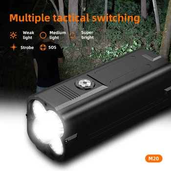 [Em Stock]SuperFire M20 Poderosa Lanterna P50*4pcs 10000lumen Tocha 10400mAh Bateria USB-C Recarregável de defesa pessoal Lanterna