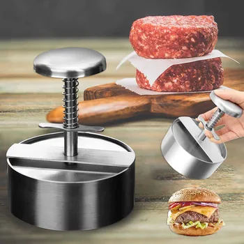 Empada de hamburguer Maker Prima 304 de Aço Inoxidável Não-Vara Rodada Manual de bolinho de Arroz, Espessura do Molde Ajustado da Cozinha a Carne de CHURRASCO de Ferramentas