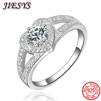 Encantos 925 Anéis de Prata Esterlina Para as Mulheres Brilhante coração de cristal Festa de Moda Presentes Menina de Jóias de casamento