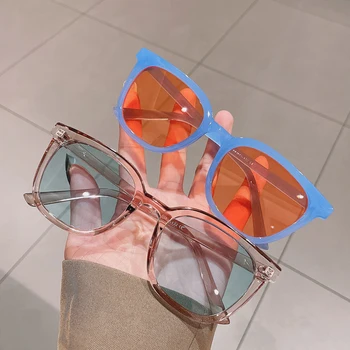 ENTÃO,&EI Moda Quadrado Colorido Óculos de sol das Mulheres do Vintage Candy Color Óculos Tons UV400 Homens Laranja, Amarela, Óculos de Sol