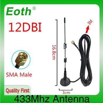EOTH 1 2PCS 433mhz Antena SMA Macho fêmea de 12dbi de ALTO Ganho IOT antena magnética da base de dados de Otário 3 metros de cabo de extensão