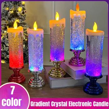 Fantasia de Luzes conduzidas da Vela 7 cores do Gradiente de Cristal Vela Eletrônica Atmosfera de Festa Decorações para o Natal, Casamento, Aniversário