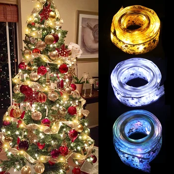 Festão LED Fita Seqüência de Luzes de Árvore de Natal Decoração Para a Casa o Natal, Laços de Fita de Luz de Férias Decorativos Ano Novo Lâmpada