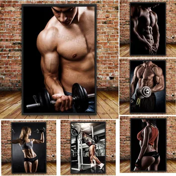 Ginásio Cartaz Fotos de Homens de Musculação Decoração de Lona da Pintura Moderna Personagem de Arte de Parede de Homens e Mulheres Muscular Mural sem moldura