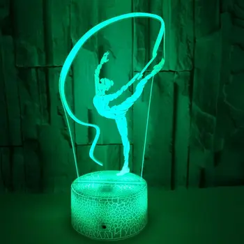 Ginástica artística Fita Dançarina 3D Lâmpada de 7 Cores LED Lâmpada da Noite USB Candeeiro de Mesa-de-Cabeceira Nightlight Independente Artística Gymnas