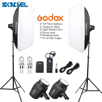 Godox K150A 300Ws 300W 2*150Ws Studio Strobe Sala de Estúdio de Fotografia Fotografia Iluminação + Softbox RT-16 Disparador de flash + Luz de Stand