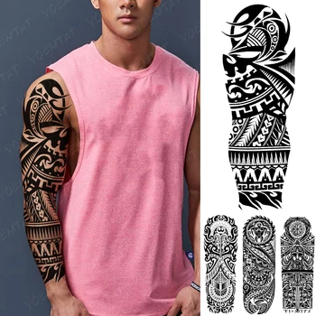 Grande Manga Do Braço De Tatuagem Preto Maori Totem Impermeável Temporária Tatuagem Adesivo Robô Tartaruga Soldado Homens Mecânica Completa Tatto