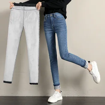 Grosso Inverno Quente Jeans Skinny para as Mulheres do sexo Feminino de Cintura Alta em Veludo jeans mulher de Calças de Streetwear Trecho Calças de roupas