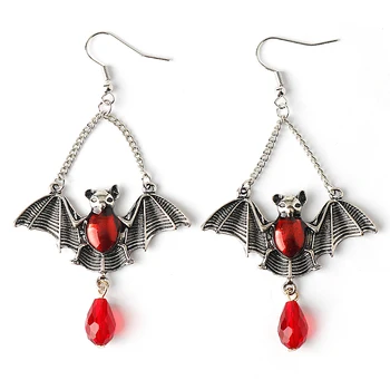 Gótico Morcego-Vampiro Brinco Para Mulheres Vermelhas Do Sangue Subiu Coração Oscila O Brinco De Halloween Ouvido Jóias Prop Presente