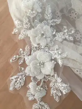 Haute Couture Strass Frisado 3D Flor de Apliques de Renda de Cabelo de Noiva de Flores do Casamento Capacete Cabo Véu Patch Motivo