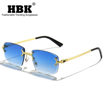 HBK Gradien Lente Azul sem aro Quadrado Óculos de sol Homem de Qualidade SUPERIOR de Metais Óculos Unissex Para Homens, Em 2022, sem moldura, Homens de Óculos de Sol