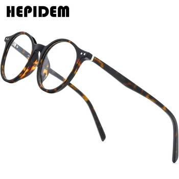 HEPIDEM Acetato de Óculos com Armação de Mulheres 2020 Vintage Rodada Óculos Homens Miopia Prescrição Nerd de Óculos Óculos 9116