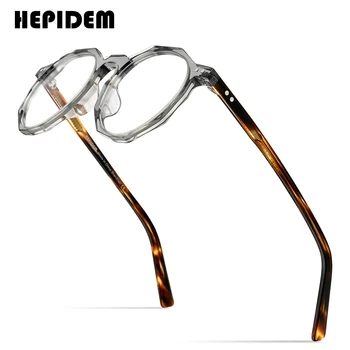 HEPIDEM Acetato de Óculos de Armação de Homens Retrô Vintage Polígono Óculos Mulheres Miopia Óptico Prescrição de Óculos Óculos 9161