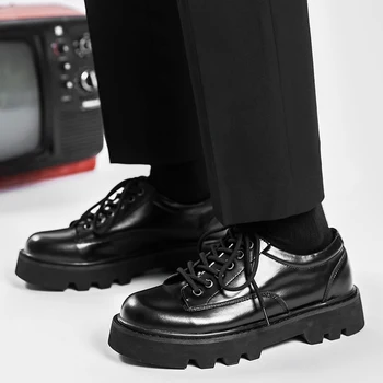 Homens Japão Karajuku coreano Estilo Streetwear Vintage Grosso Plataforma Casual Genuíno Sapatos de Couro Macio Macho Vestido de Couro de Sapato